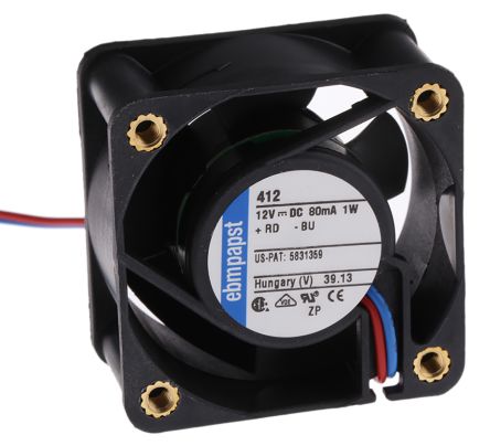 ebm-papst 400 Series Axial Fan, 12V dc, 10 m³/h, 900 mW, 75 mA Max, IP20 40 mm 40mm 20 mm