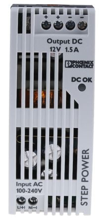 Phoenix Contact STEP POWER Switched Mode DIN Rail Power Supply 264V ac AC Input 12V dc, 1.5 A Output DC 18 W