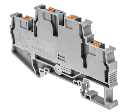 Phoenix Contact 3211786 PTTB 4 Series Double Level Terminal Block Grey, 0.2mm², 6 mm², 2-Level, Push-in, IECEx/ATEX