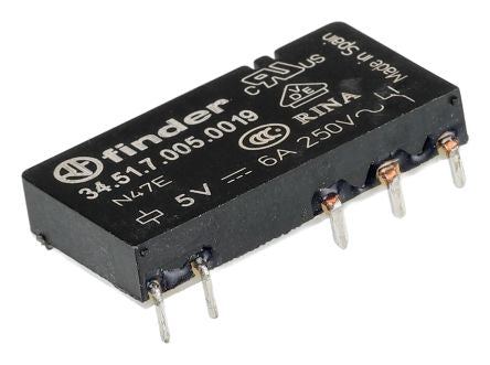 Finder PCB Power Relay, 5V dc Coil, 6A Switching Current, SPDT
