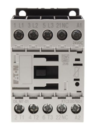 Eaton DILM Contactor, 24V dc Coil, 3-Pole, 7 A, 3 kW 24V dc, 3 NO, 400V ac