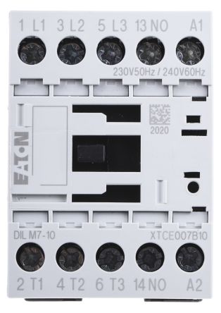 Eaton DILM Contactor, 230V ac Coil, 3-Pole, 7 A, 3 kW 230V ac, 3 NO, 400V ac