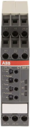 ABB 1SVR Series DIN Rail Timer Relay, 2-Contact, 24 V dc 240V ac, 0.05 s to 300 h, Multifunction-Function, SPDT Switch