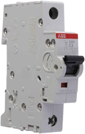 ABB System Pro M Compact S200 Miniature Circuit Breaker, 1-Pole, 3A, Type C, 230V ac AC, 72 V dc DC, 6 kA Breaking