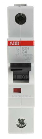 ABB System Pro M Compact S200 Miniature Circuit Breaker, 1-Pole, 4A, Type C, 253V ac AC, 72 V dc DC, 6 kA Breaking