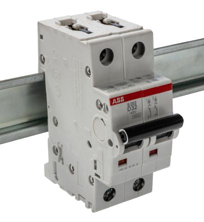 ABB System Pro M Compact S200 Miniature Circuit Breaker, 2-Pole, 32A, Type D, 400V ac AC, 125 V dc DC, 6 kA Breaking