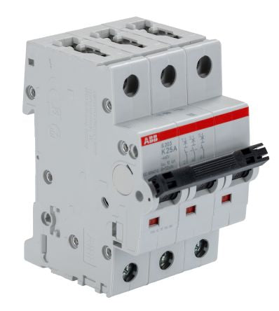 ABB System Pro M Compact S200 Miniature Circuit Breaker, 3-Pole, 25A, Type K, 400V ac AC, 6 kA Breaking Capacity