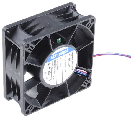 ebm-papst 3200 J - S-Force Series Axial Fan, 24V dc, 280 m³/h, 50 W, 2.08 A Max, IP68 92 mm 92mm 38 mm