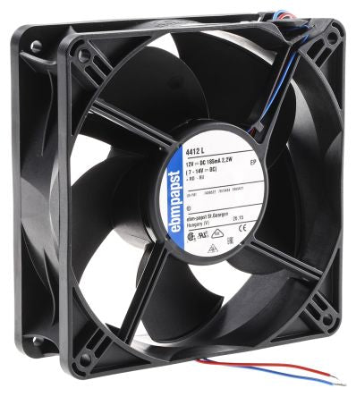 ebm-papst 4400 Series Axial Fan, 12V dc, 150 m³/h, 2.2 W, 183 mA Max, IP54 119 mm 119mm 38 mm