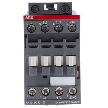 ABB AF12 Contactor, 24V ac/dc Coil, 3-Pole, 28 A, 5.5 kW 60V, 3 NO, 690V ac