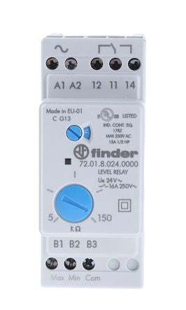 Finder Monitoring Relay, 1 Phase, SPDT, DIN Rail, 24V ac 24 V dc