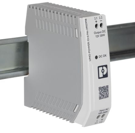 Phoenix Contact UNO POWER Switch Mode Power Supply DIN Rail Power Supply 264V ac AC Input 12V dc, 2.5 A Output DC 30 W