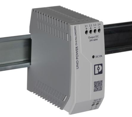 Phoenix Contact UNO POWER Switched Mode DIN Rail Power Supply 264V ac AC Input 24V dc, 2.5 A Output DC 60 W