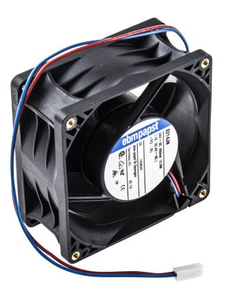 ebm-papst 8200 J Series Axial Fan, 24V dc, 132 m³/h, 11 W, IP68 80 mm 80mm 38 mm