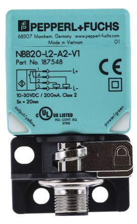 Pepperl + Fuchs NBB20-L2-A2-V1 Block Inductive Proximity Sensor, M12 x 1 PNP 30V 20 mm 30 V dc 200mA