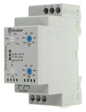 Finder Monitoring Relay, 3 Phase, SPDT, DIN Rail