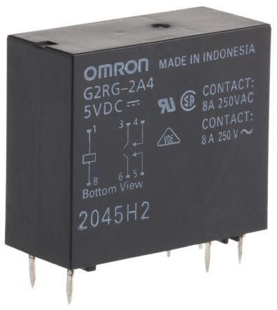 Omron PCB Power Relay, 5V dc Coil, 8A Switching Current, DPST