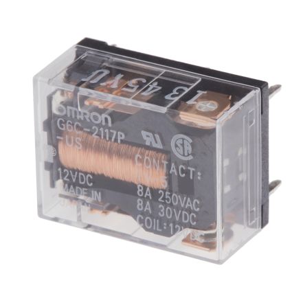 Omron PCB Power Relay, 12V dc Coil, 8A Switching Current, SPDT