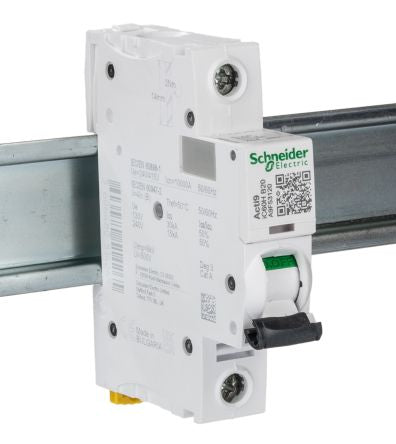 Schneider Electric Acti9 iC60H Miniature Circuit Breaker, 1-Pole, 20A, Type B, 240V ac AC, 48 V dc DC, 10 kA Breaking