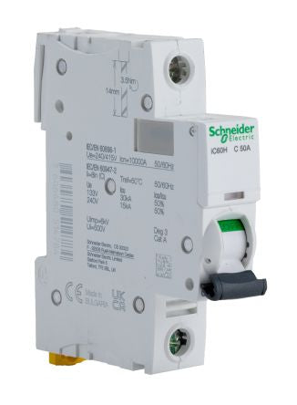 Schneider Electric Acti9 iC60H Miniature Circuit Breaker, 1-Pole, 50A, Type C, 240V ac AC, 48 V dc DC, 10 kA Breaking