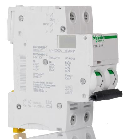 Schneider Electric Acti9 iC60H Miniature Circuit Breaker, 2-Pole, 16A, Type C, 12V, 133 V, 220 V, 240 V, 380 V, 415 V,