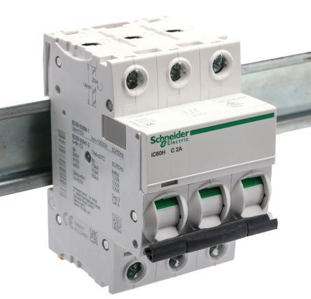 Schneider Electric Acti9 iC60H Miniature Circuit Breaker, 3-Pole, 2A, Type C, 12V, 133 V, 220 V, 240 V, 380 V, 415 V,