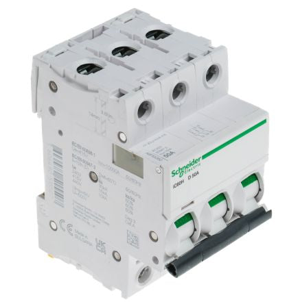 Schneider Electric Acti9 iC60H Miniature Circuit Breaker, 3-Pole, 50A, Type D, 12V, 133 V, 220 V, 240 V, 380 V, 415 V,