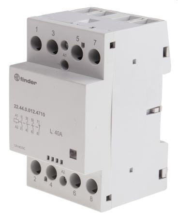 Finder 22 Contactor, 12V ac/dc Coil, 4-Pole, 40 A, 6 VA, 3 NO/1 NC, 400V ac, 480 V ac