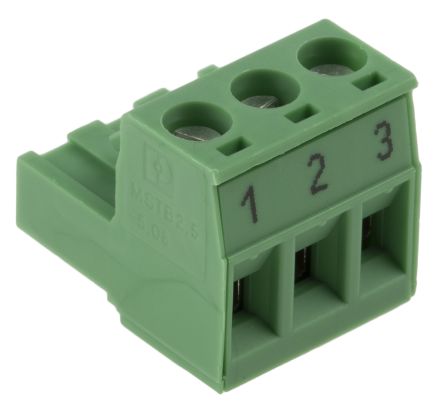 Phoenix Contact MSTB 2.5/3-ST-5.08 BD: 1-3 Series Pluggable Terminal Block, 3-Contact, 5.08 mm Pitch, 1 Row, 1762208