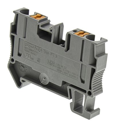 Phoenix Contact 3211813 PT 6 Series Feed Through Terminal Block Grey, 10mm², 1-Level, Push-in