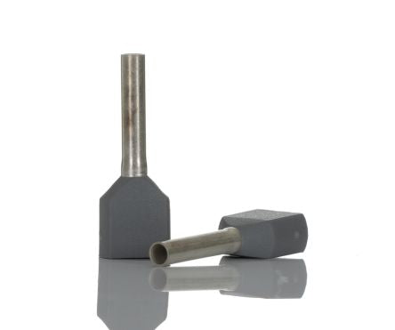 Phoenix Contact, AI-TWIN2X 0.75-10 GY Insulated Crimp Bootlace Ferrule, 10 mm Pin Length, 1.8 mm Pin Diameter, Grey to