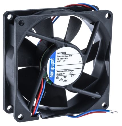 ebm-papst 8400 N Series Axial Fan, 12V dc, 58 m³/h, 1 W, IP68 80 mm 25mm 25 mm