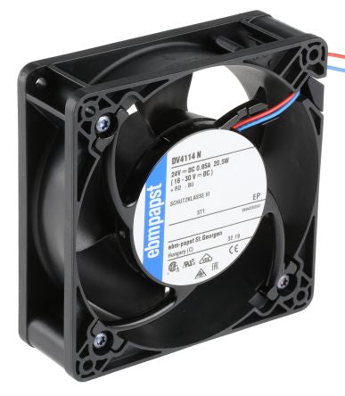 ebm-papst DV 4100 Series Axial Fan, 24V dc, 280 m³/h, 20.5 W, IP68 119 mm 38mm 38 mm