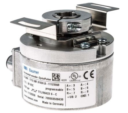 Baumer EIL580P Series Optical Incremental Encoder 30V dc, 65536 ppr ppr, TTL/HTL Signal, Hollow Type, 12 mm Shaft