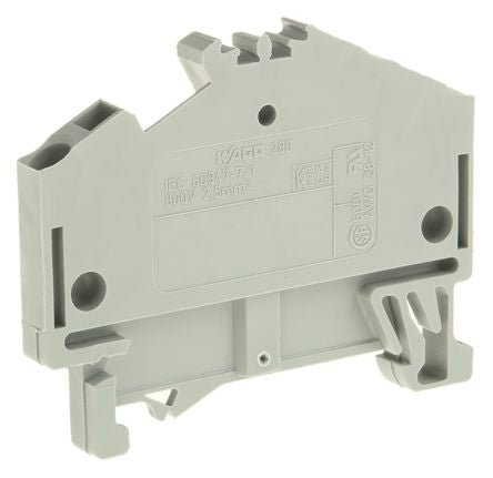 WAGO 280-641 280 Series Feed Through Terminal Block Grey, 2.5mm², 1-Level, Cage Clamp