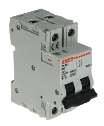 Lovato Modulo P1MB Miniature Circuit Breaker, 2-Pole, 10A, Type D, 400V ac AC, 80 V dc DC, 10 kA Breaking Capacity