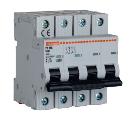 Lovato Modulo Modulo Miniature Circuit Breaker, 4-Pole, 20A, Type C, 400V ac AC, 10 kA Breaking Capacity