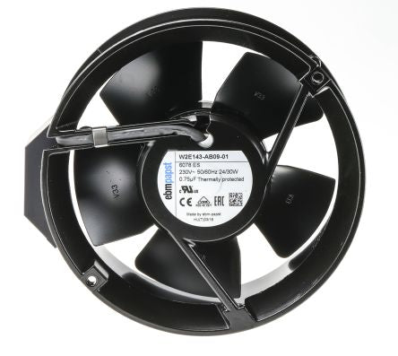 ebm-papst W2E143 Series Axial Fan, 230V ac, 500 m³/h, 29 W, 0.12 A Max, IP22 150 mm, 172mm, 51 mm