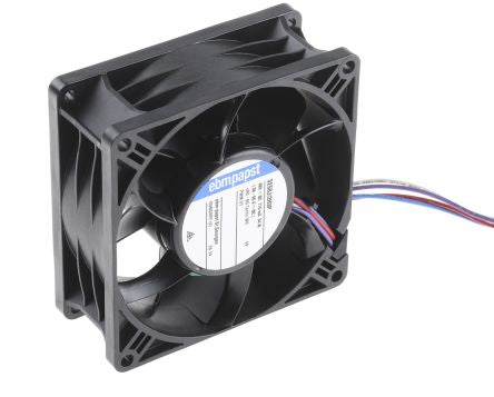 ebm-papst 3250 J - S-Panther Series Axial Fan, 48V dc, 270 m³/h, 33.6 W, 0.12 A Max, IP68 92 mm 38.15mm 38.15 mm