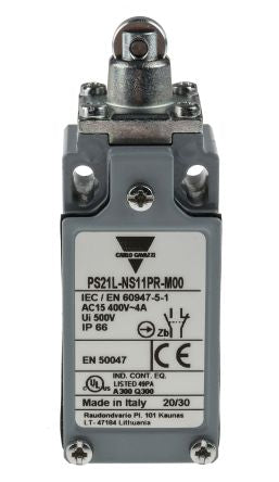 Carlo Gavazzi PS21L Series Roller Plunger Limit Switch, 1 NO/1 NC, IP66, Zinc Housing, 400V ac, 1.8A