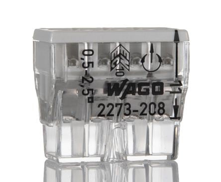 WAGO 2273 COMPACT PUSH WIRE Series Junction Box Connector, 8-Way, 16AWG, 20 AWG Wire, 24A Push-in