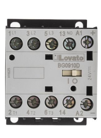 Lovato BG Contactor, 24V dc Coil, 3-Pole, 9 A, 4 kW 24V dc, 3 NO/1 NO, 600V ac