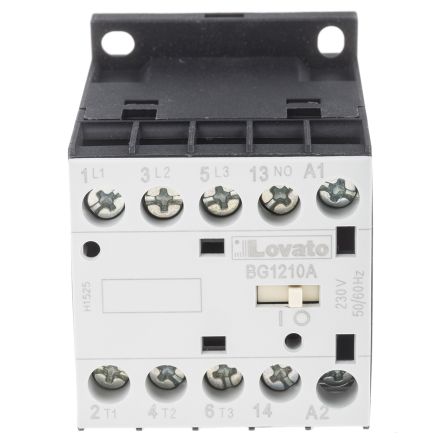 Lovato BG Contactor, 230V ac Coil, 3-Pole, 12 A, 5.5 kW 230V ac, 3 NO/1 NO, 600V ac