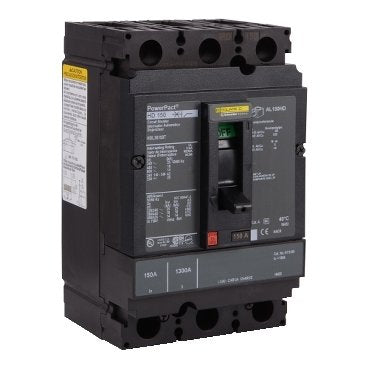 Circuit breaker, PowerPacT H, 150A, 3 pole, 600VAC, 14kA, lugs, thermal magnetic, 80%, interchangeable trip unit (Circuit breaker PowerPacT H) is a Schneider Electric product. Designed for reliable performance and long service life. Available across Iraq — contact us for pricing and delivery options.