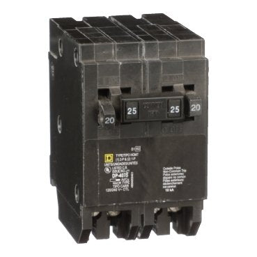 Tandem circuit breaker, Homeline, 2 x 1 pole at 20A, 1 x 2 pole at 25A, 120/240VAC, 10kA AIR, plug in, UL (Tandem circuit breaker Homeline) is a Schneider Electric product. Designed for reliable performance and long service life. Available across Iraq — contact us for pricing and delivery options.