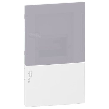 Enclosure, Resi9 MP, flush mounting, 1 row of 4 modules, IP40, translucid door, 1 earth + 1 neutral terminal blocks (Enclosure Resi9 MP) is a Schneider Electric product. Designed for reliable performance and long service life. Available across Iraq — contact us for pricing and delivery options.