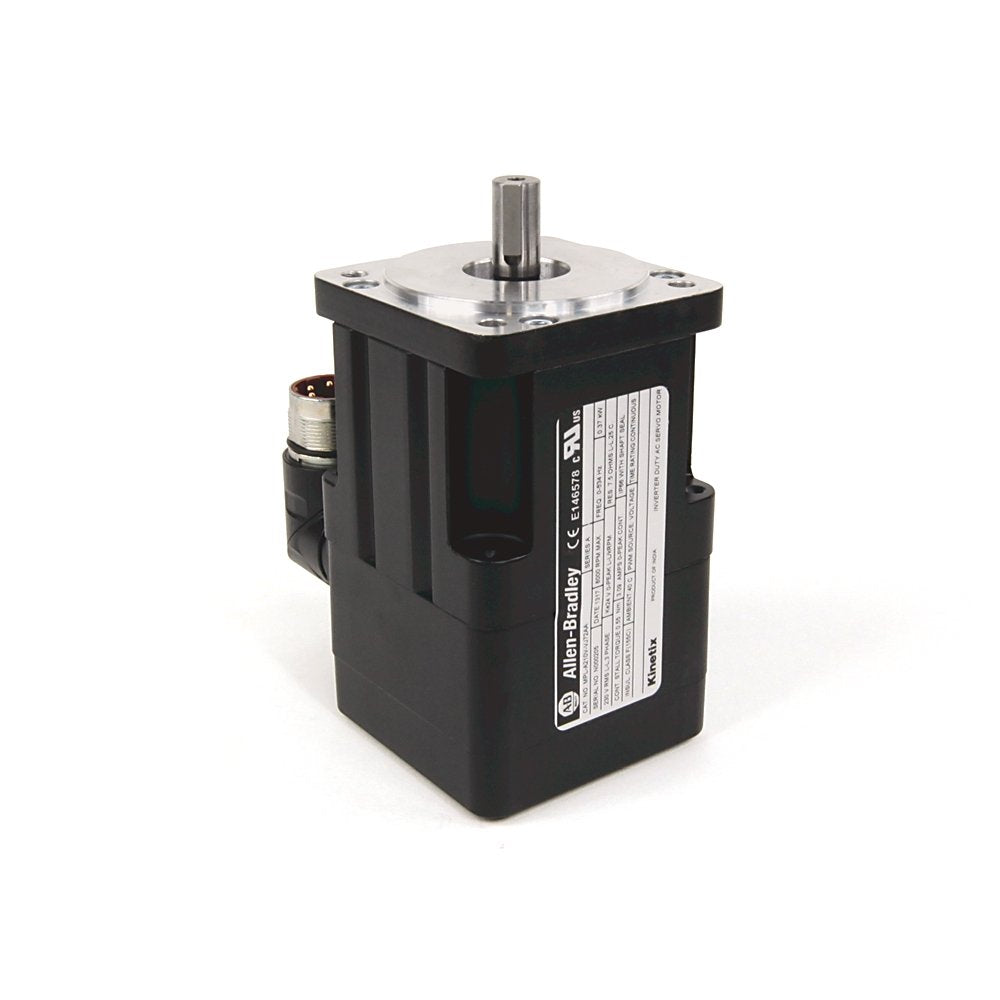 Bulletin MPL - Low-Inertia Brushless Servo Motors Product, 230 V, Frame Size 2 = 75 mm (2.95 in.), Stack Length 10 = 25.4 mm (1.0 in.), 8000 RPM, Multi-turn High-resolution Encoder (absolute feedback). Keyed Shaft Extension, SpeedTEC DIN Connector, Right Angle, 180° Rotatable (Quick Connect), No Brake, IEC Metric, Free Mounting Holes (Type FF)