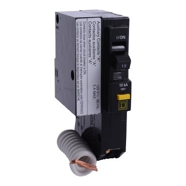 Mini circuit breaker, QO, 15A, 1 pole, 120VAC, 10kA, plug in, 6mA grd fault A, pigtail, aux switch 1B [TAA] (Mini circuit breaker QO) is a Schneider Electric product. Designed for reliable performance and long service life. Available across Iraq — contact us for pricing and delivery options.