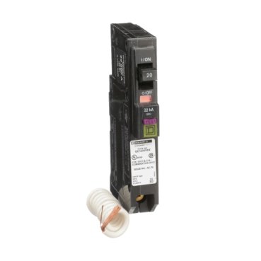 Mini circuit breaker, QO, 20A, 1 pole, 120VAC, 22kA, plug in, dual function, pigtail [TAA] (Mini circuit breaker QO) is a Schneider Electric product. Designed for reliable performance and long service life. Available across Iraq — contact us for pricing and delivery options.