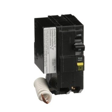 Mini circuit breaker, QO, 25A, 2 pole, 120/240VAC, 10kA, plug in, 6mA grd fault A, pigtail, aux switch 1A [TAA] (Mini circuit breaker QO) is a Schneider Electric product. Designed for reliable performance and long service life. Available across Iraq — contact us for pricing and delivery options.